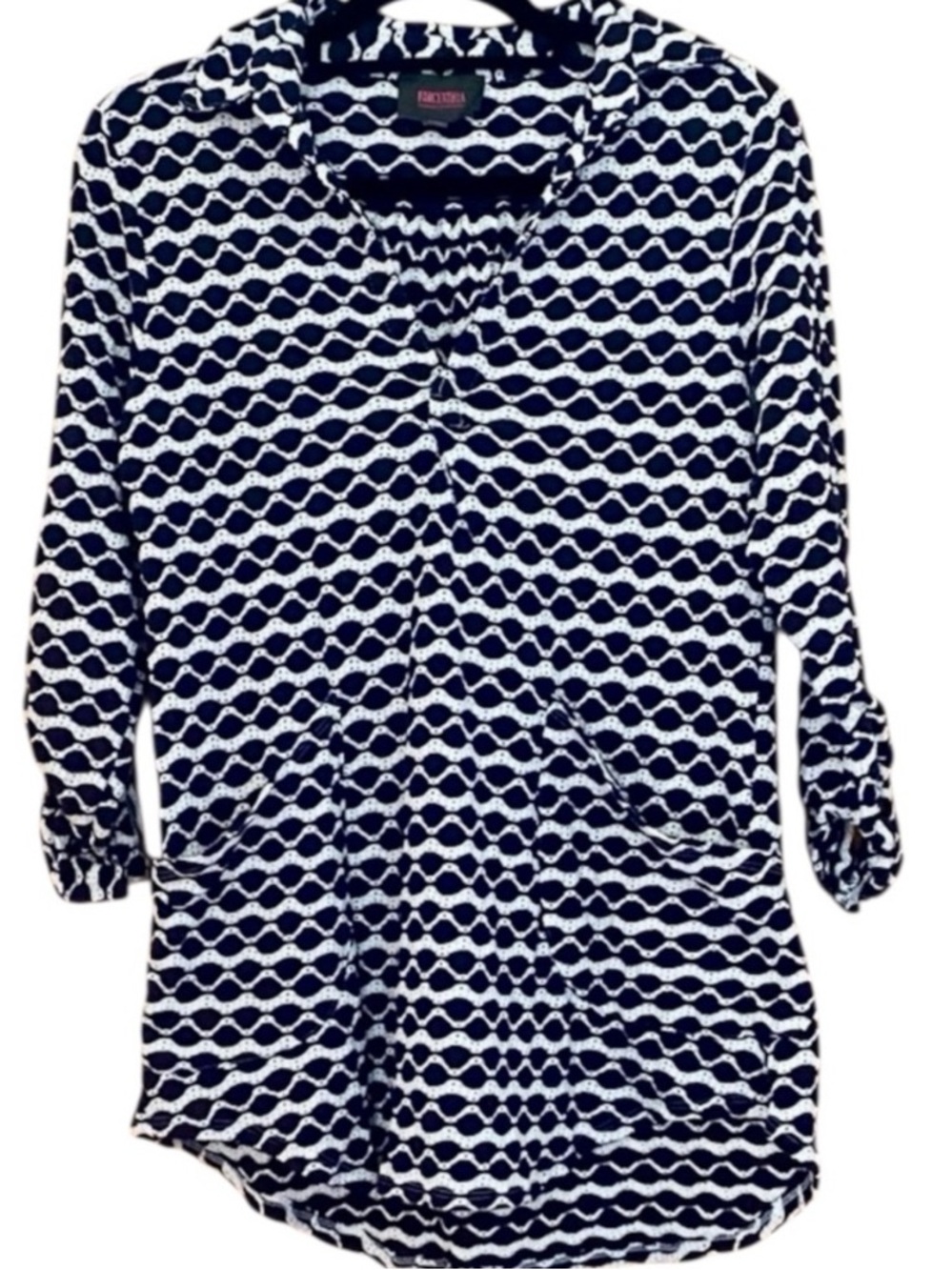 For Cynthia Crochet Look Wave Print Swim Cover Up Tunic Shirt Dress Medium